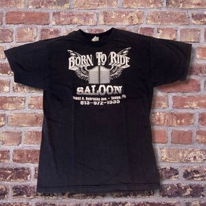 Vintage Y2K Born To Ride Saloon Tampa FL Biker Bar Tee Black Heavyweight L